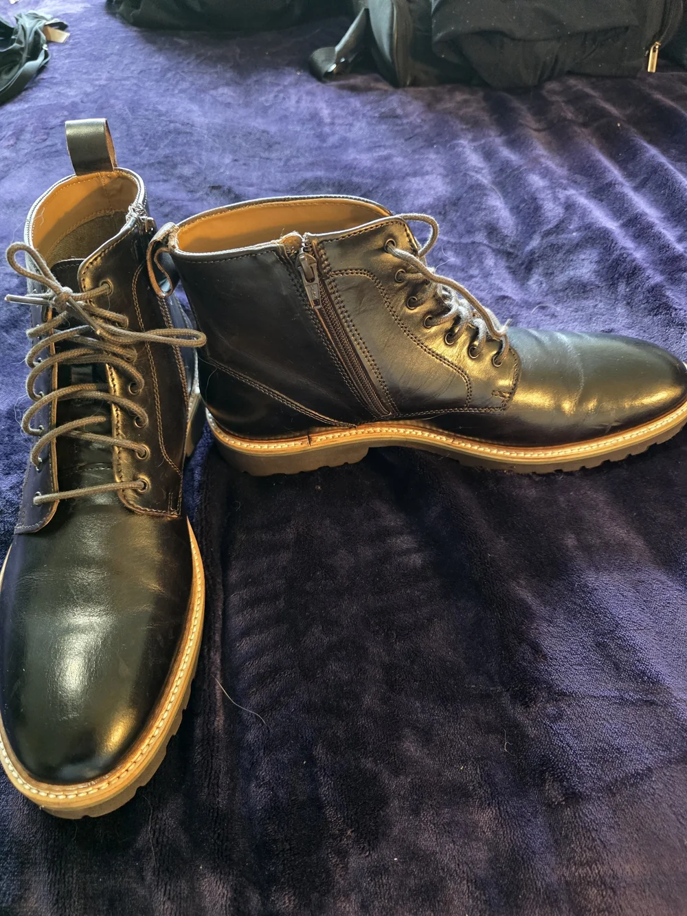 Steve Madden Men’s Mahogany Brown Leather Lace-Up Side-Zip Boots